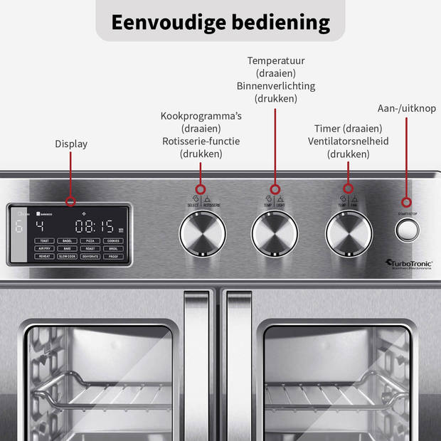 TurboTronic AFD32 Airfryer XXL en Oven – Dubbele Deur - 32 Liter – Zilver