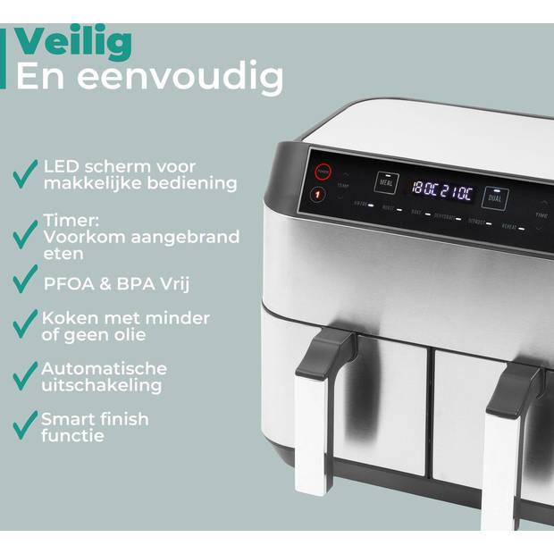 Niceey Dubbele Airfryer XXL - 8L - 2460W - Zilver