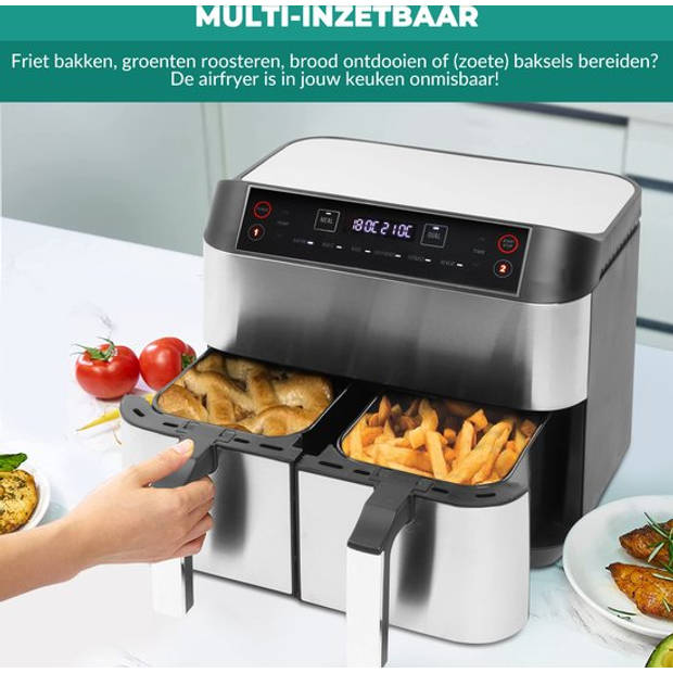 Niceey Dubbele Airfryer XXL - 8L - 2460W - Zilver