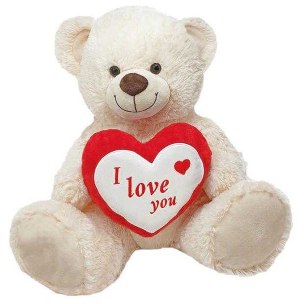 Witte pluche knuffelbeer/teddybeer 45 cm incl. Valentijnskaart I Love You - Knuffelberen