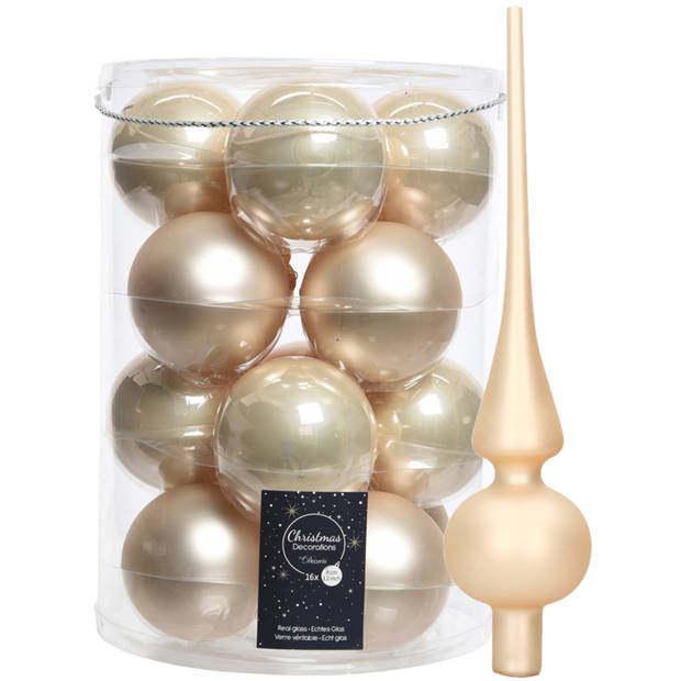 Decoris kerstballen 16x stuks 8 cm incl. piek mat champagne - glas - Kerstbal