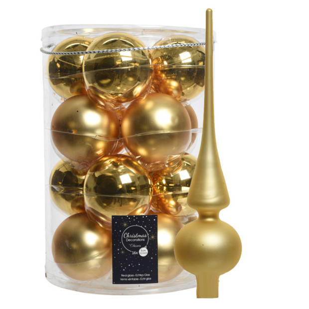 Decoris kerstballen 16x stuks 8 cm incl. piek mat goud - glas - Kerstbal