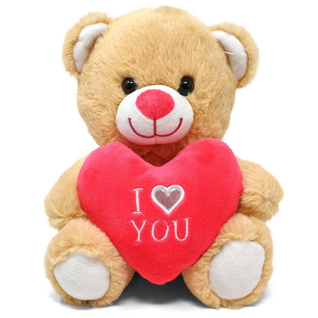 Licht bruine pluche knuffelbeer/teddybeer met I love you hartje 20 cm - Knuffelberen