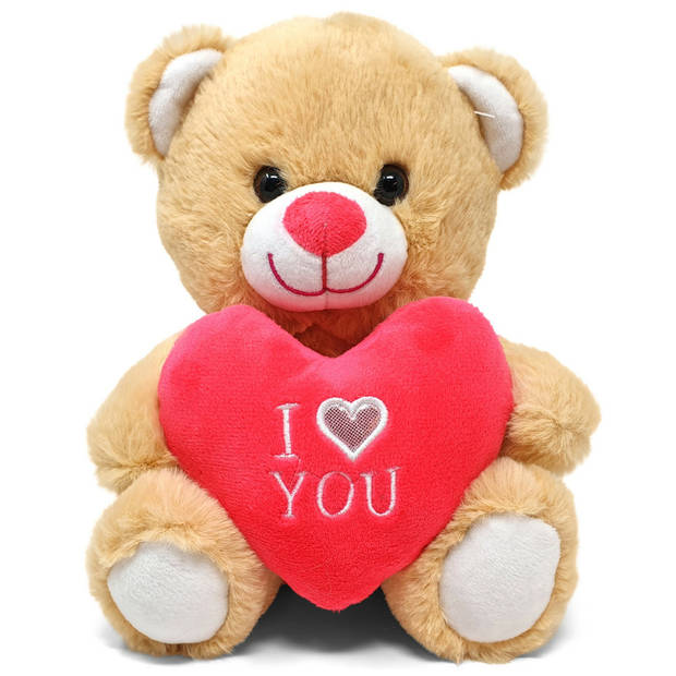 Licht bruine pluche knuffelbeer 30 cm incl. Valentijnskaart I Love You - Knuffelberen