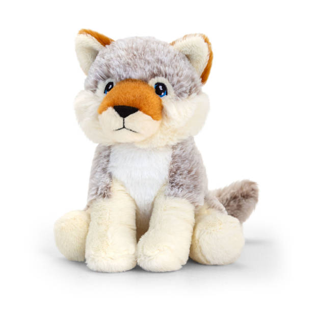 Pluche knuffels combi-set dieren wolf en bruine beer 25 cm - Knuffelberen