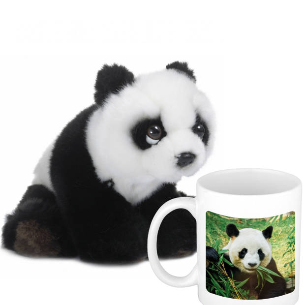 Cadeauset kind - Panda knuffel 15 cm en Drinkbeker/mol Panda 300 ml - Knuffeldier