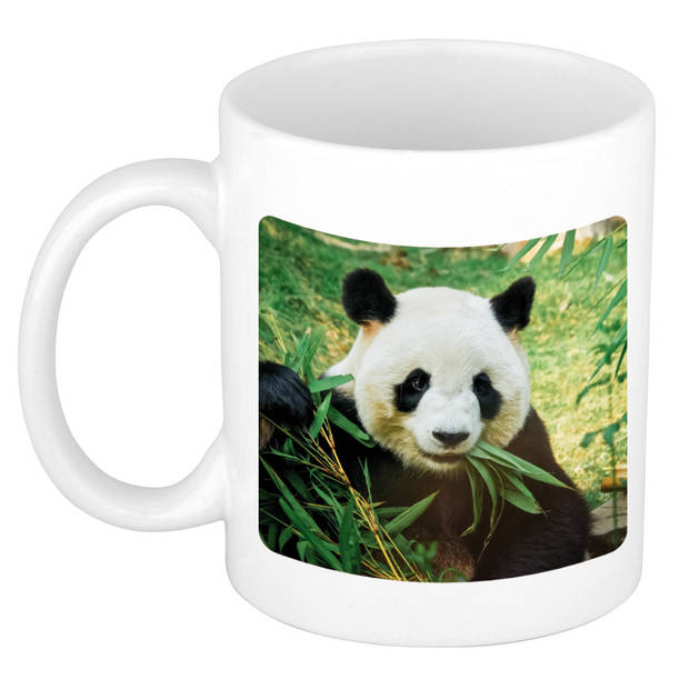 2x stuks bamboe etende panda koffiemok / theebeker wit 300 ml voor de natuurliefhebber - feest mokken