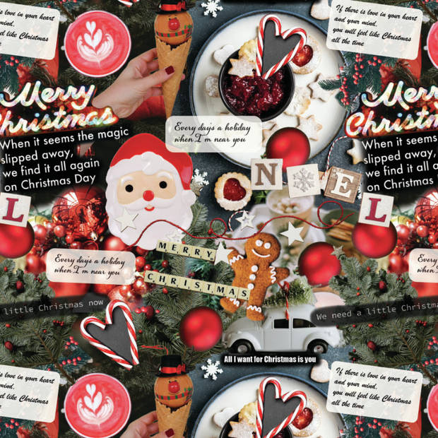 1x Rollen inpakpapier/cadeaupapier Kerst print gekleurd met songteksten 250 x 70 cm luxe kwaliteit - Cadeaupapier