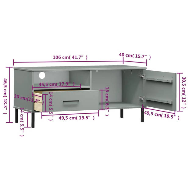 The Living Store OSLO Televisiekast - Houten meubel - Grijs - 106 x 40 x 46.5 cm - 1 lade - 1 deur