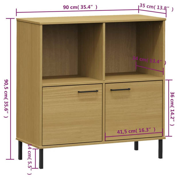 vidaXL Boekenkast met metalen poten OSLO 90x35x90,5 cm hout bruin