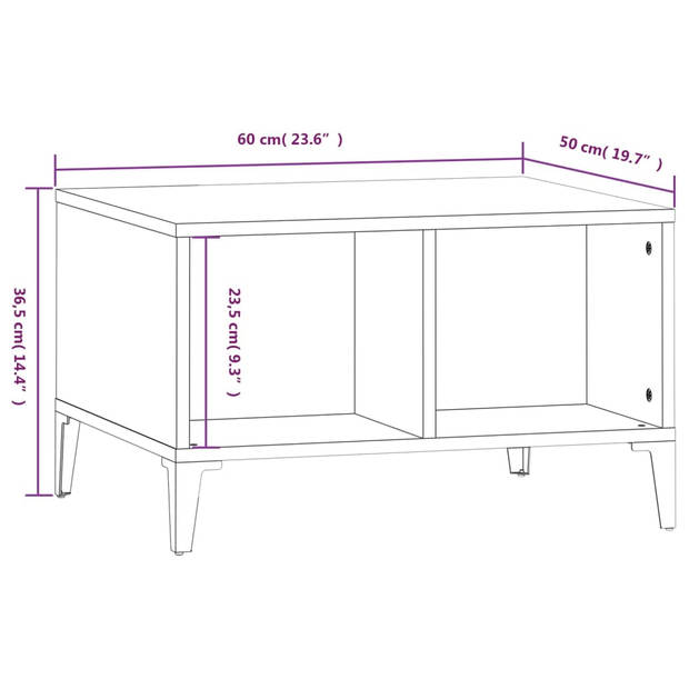 The Living Store Salontafel Industriële Stijl - 60 x 50 x 36.5 cm - Zwart