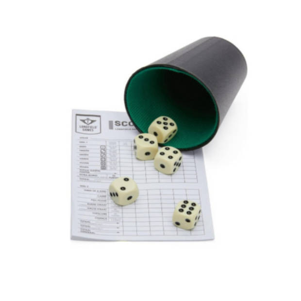 Dobbelset speelset - beker inclusief 5 dobbelstenen en scoreblok - Dobbelspellen