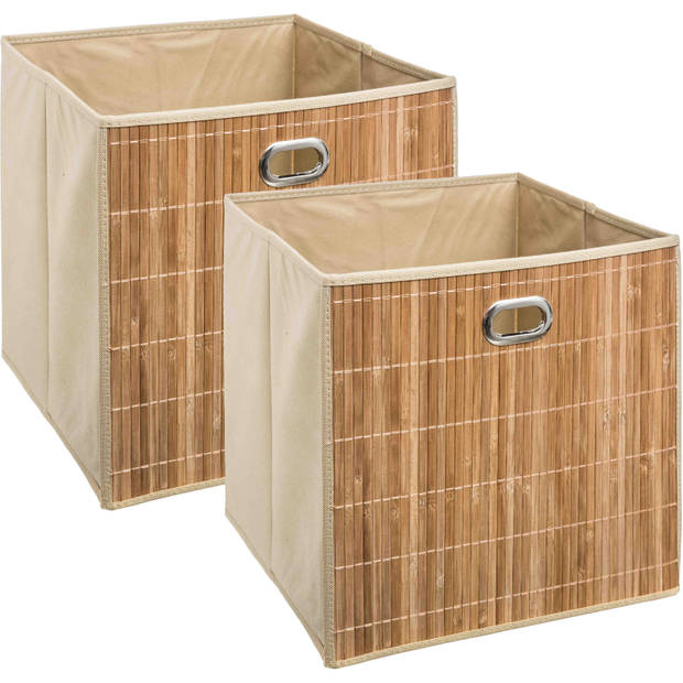 3x stuks opbergmand/kastmand 29 liter beige linnen/bamboe 31 x 31 x 31 cm - Opbergmanden