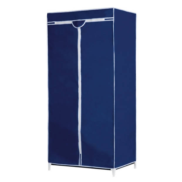 Mobiele opvouwbare kledingkast met blauwe hoes 160 cm incl 10 kledinghangers - Campingkledingkasten