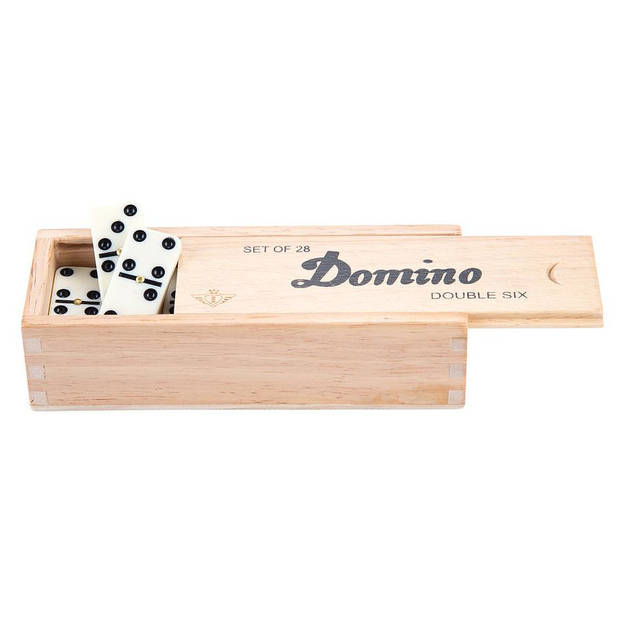 Domino spel dubbel/double 6 in houten doos en 28x gekleurde stenen - Kansspelen