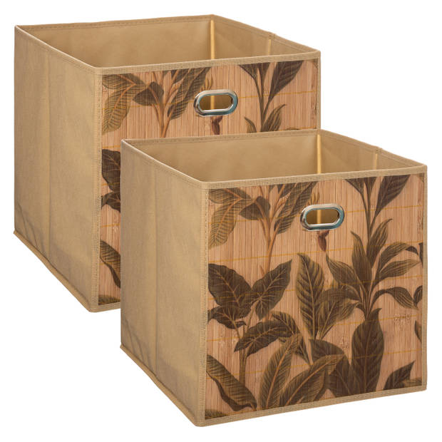 2x stuks opbergmand/kastmand 29 liter beige linnen/bamboe 31 x 31 x 31 cm - Opbergmanden