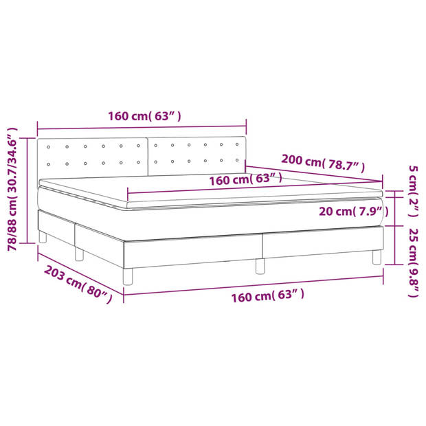 vidaXL Boxspring met matras en LED fluweel zwart 160x200 cm