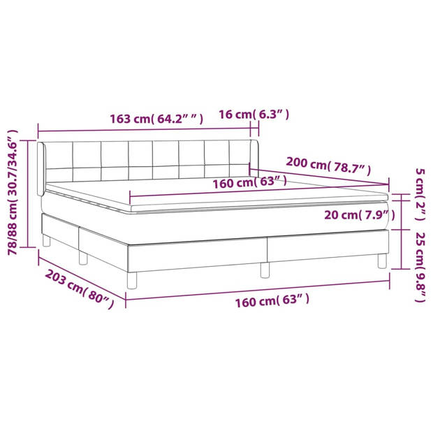 vidaXL Boxspring met matras fluweel zwart 160x200 cm