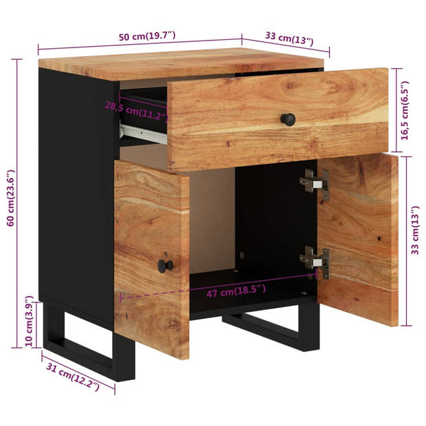 vidaXL Nachtkastje 50x33x60 cm massief acaciahout en bewerkt hout