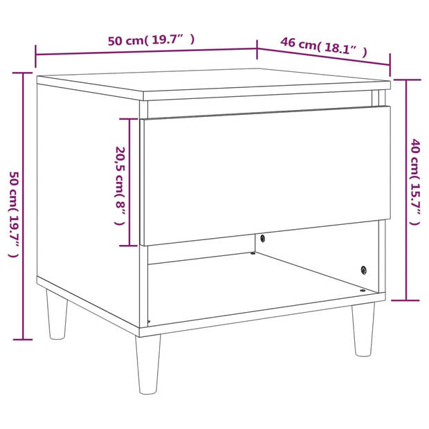 vidaXL Nachtkastjes 2 st 50x46x50 cm bewerkt hout grijs sonoma eiken