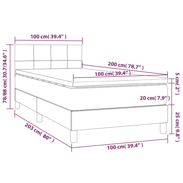 vidaXL Boxspring met matras stof donkerbruin 100x200 cm