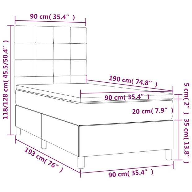 The Living Store Boxspringbed - zwart - 193 x 90 x 118/128 cm - pocketvering matras - middelharde ondersteuning -