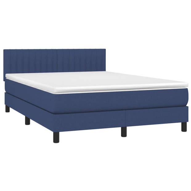 vidaXL Boxspring met matras stof blauw 140x190 cm