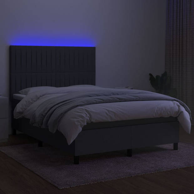 vidaXL Boxspring met matras en LED stof donkergrijs 140x190 cm