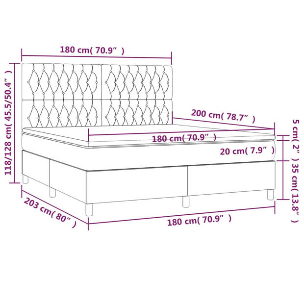 vidaXL Boxspring met matras en LED stof blauw 180x200 cm