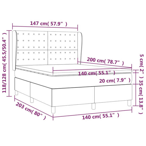 vidaXL Boxspring met matras stof donkerbruin 140x200 cm