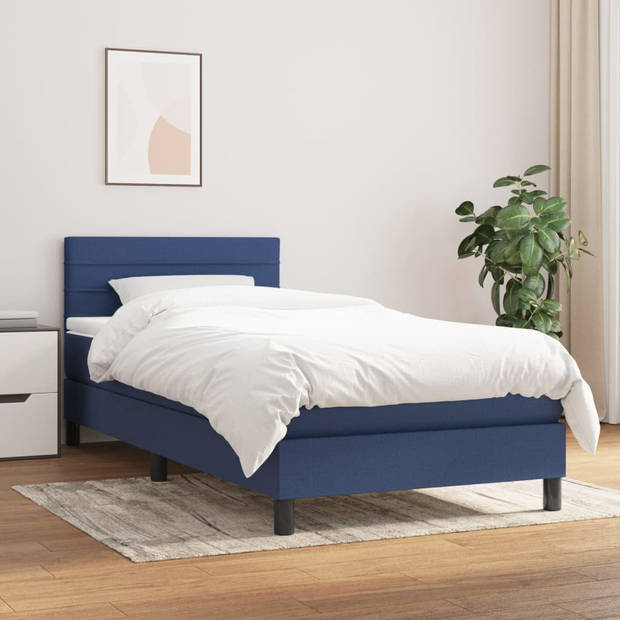 vidaXL Boxspring met matras stof blauw 90x190 cm