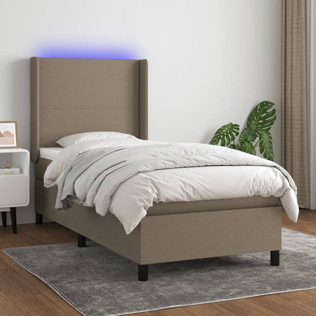 vidaXL Boxspring met matras en LED stof taupe 80x200 cm