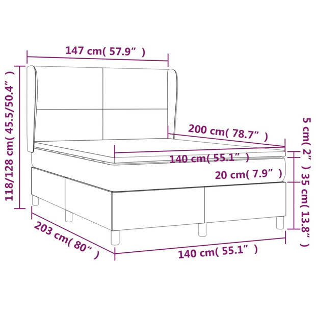 vidaXL Boxspring met matras stof donkerbruin 140x200 cm