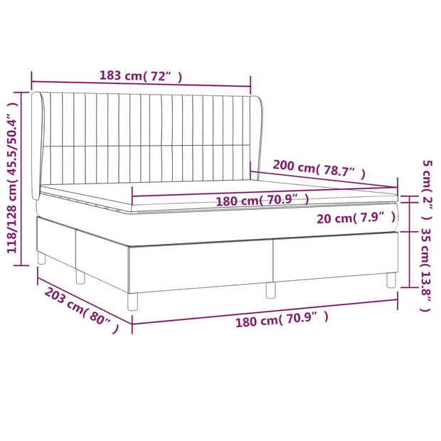 vidaXL Boxspring met matras stof lichtgrijs 180x200 cm