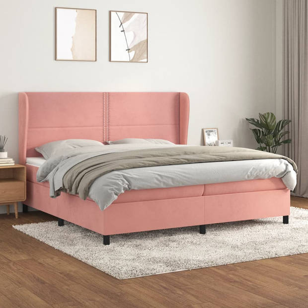 vidaXL Boxspring met matras fluweel roze 200x200 cm