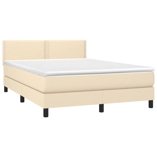 vidaXL Boxspring met matras stof crèmekleurig 140x190 cm