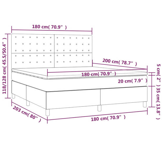 vidaXL Boxspring met matras kunstleer grijs 180x200 cm