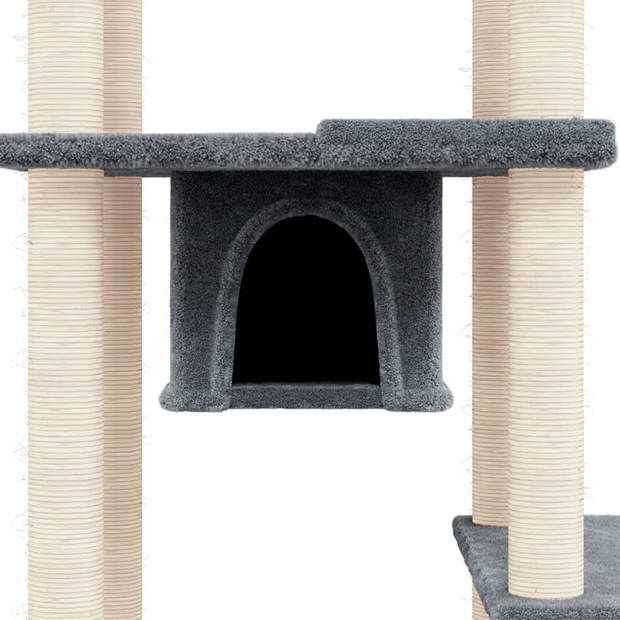 The Living Store Alles-in-één kattenmeubel - 78 x 52 x 176 cm - Donkergrijs hout - pluche - sisal