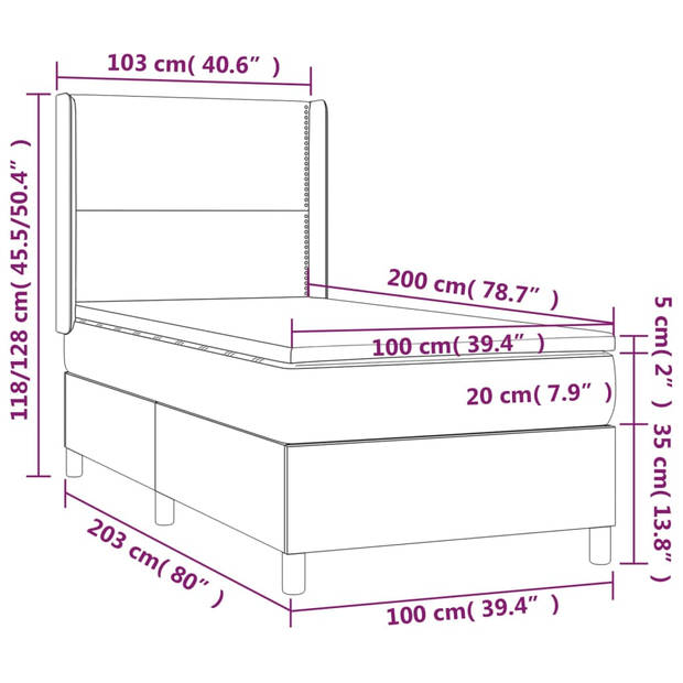 vidaXL Boxspring met matras en LED stof donkerbruin 100x200 cm