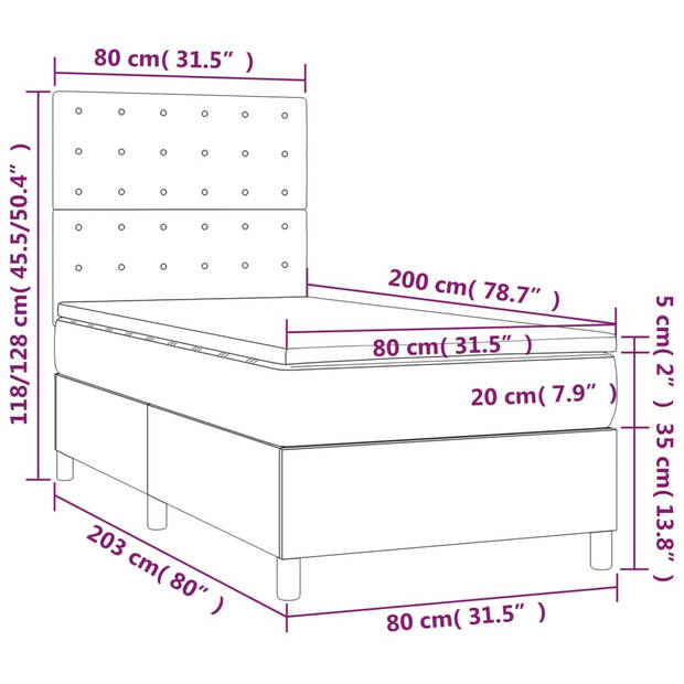 vidaXL Boxspring met matras en LED stof zwart 80x200 cm