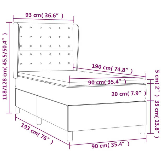 vidaXL Boxspring met matras stof zwart 90x190 cm