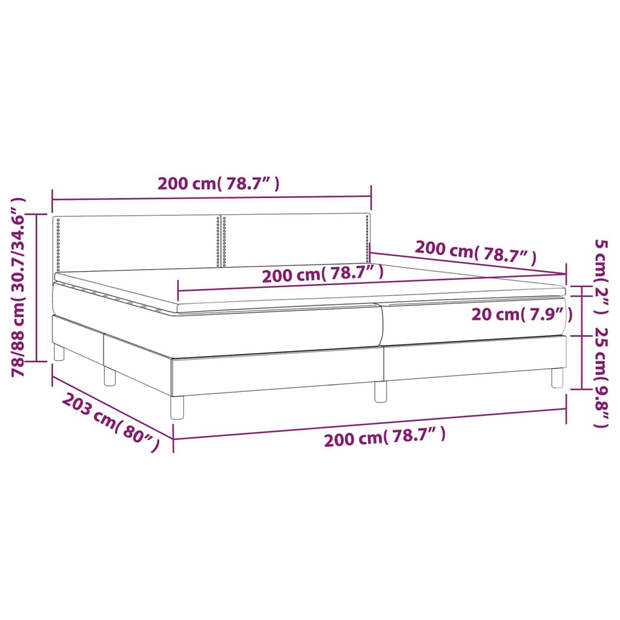 vidaXL Boxspring met matras stof lichtgrijs 200x200 cm