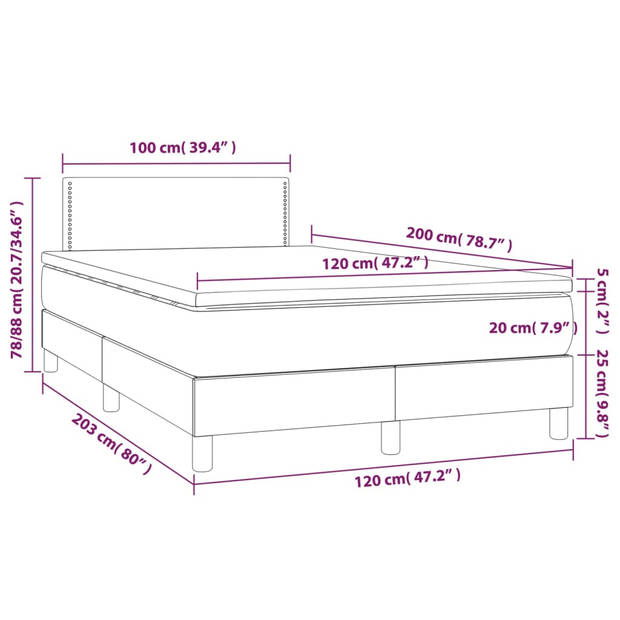 vidaXL Boxspring met matras stof lichtgrijs 120x200 cm