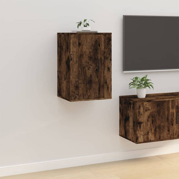 The Living Store TV-wandmeubel - Gerookt eiken - 40 x 34.5 x 60 cm - Met 2 vakken