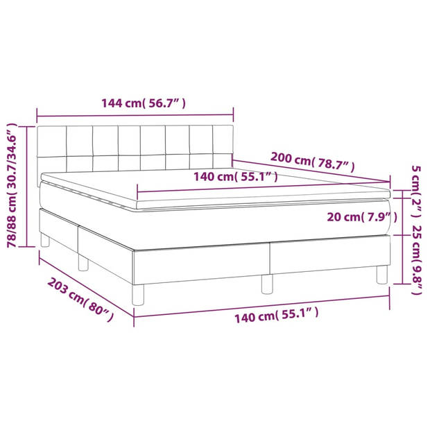 vidaXL Boxspring met matras stof blauw 140x200 cm