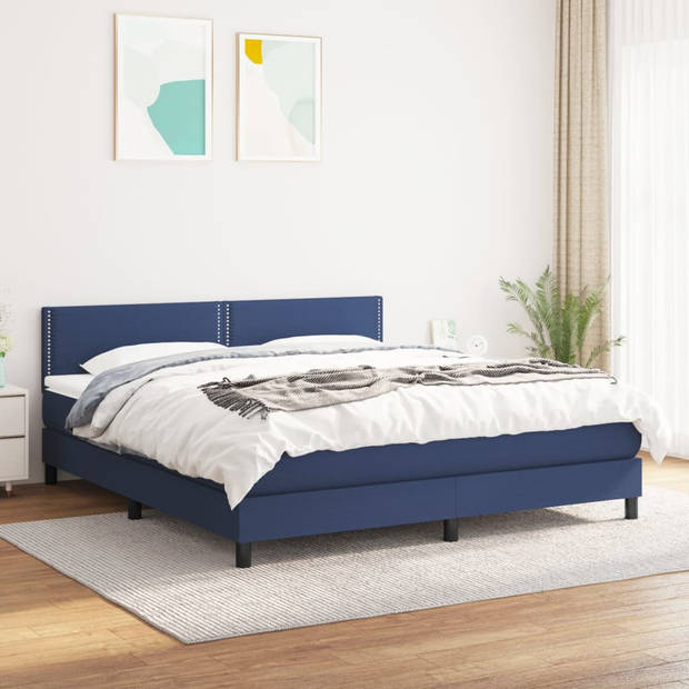 vidaXL Boxspring met matras stof blauw 180x200 cm