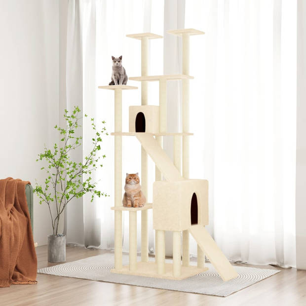 The Living Store Kattenmeubel - Alles-in-één - 47.5 x 94 x 190 cm - Bewerkt hout - pluche en sisal