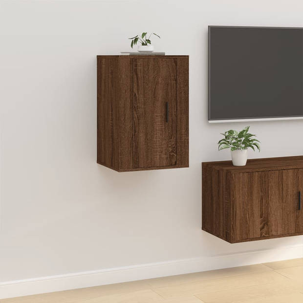 The Living Store TV Meubel Wandgemonteerd - Bruineiken - 40 x 34.5 x 60 cm - Bewerkt hout