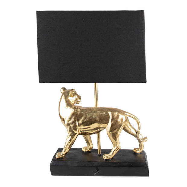 Clayre & Eef Tafellamp Luipaard 30x12x47 cm Goudkleurig Zwart Kunststof Bureaulamp Goudkleurig Bureaulamp