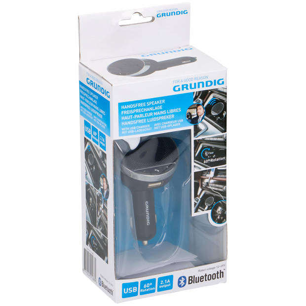 Grundig Bluetooth Speaker en USB Autolader - Aansluiting Sigarettenaansteker - Handsfree Bellen - 2.1A/24V - Zwart